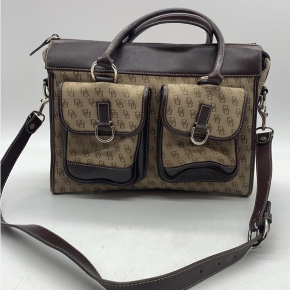 Vintage DOONEY & BOURKE Jacquard Signature Logo Canvas & Leather Shoulder Bag - Picture 12 of 17